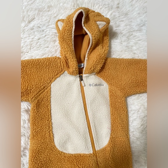 Columbia Infant Foxy Baby Sherpa Bunting 6-12M Orange Fleece Hooded One Piece - Picture 3 of 10
